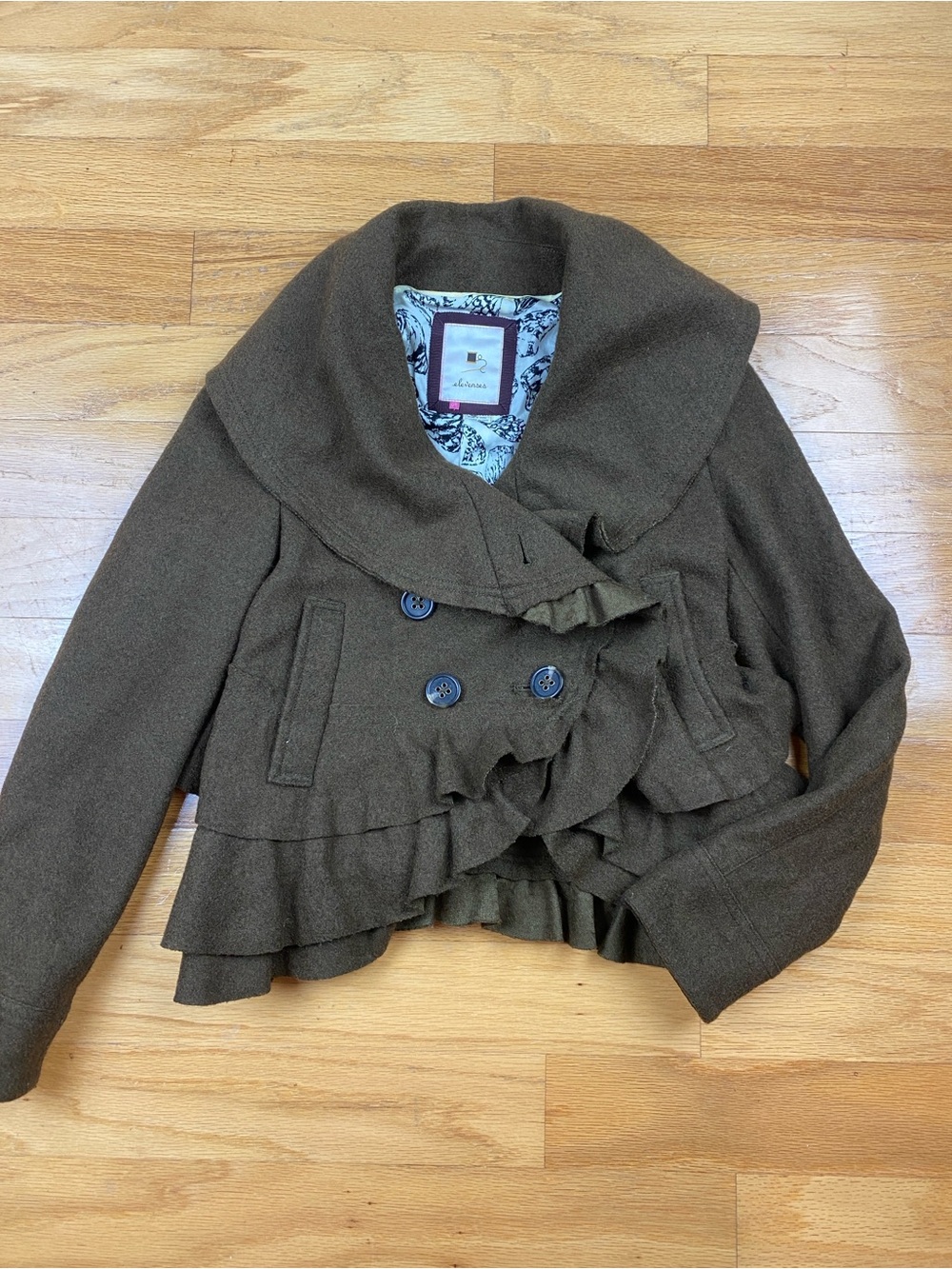 Anthropologie Elevenses Frilled Echelons Peacoat ruffle